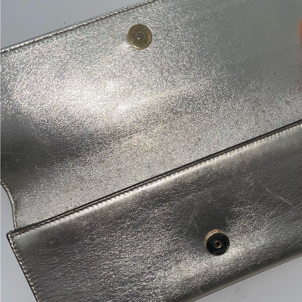 Authentic Gucci Metallic Silver gold Buckle Clutch long Wallet - Picture 3 of 12